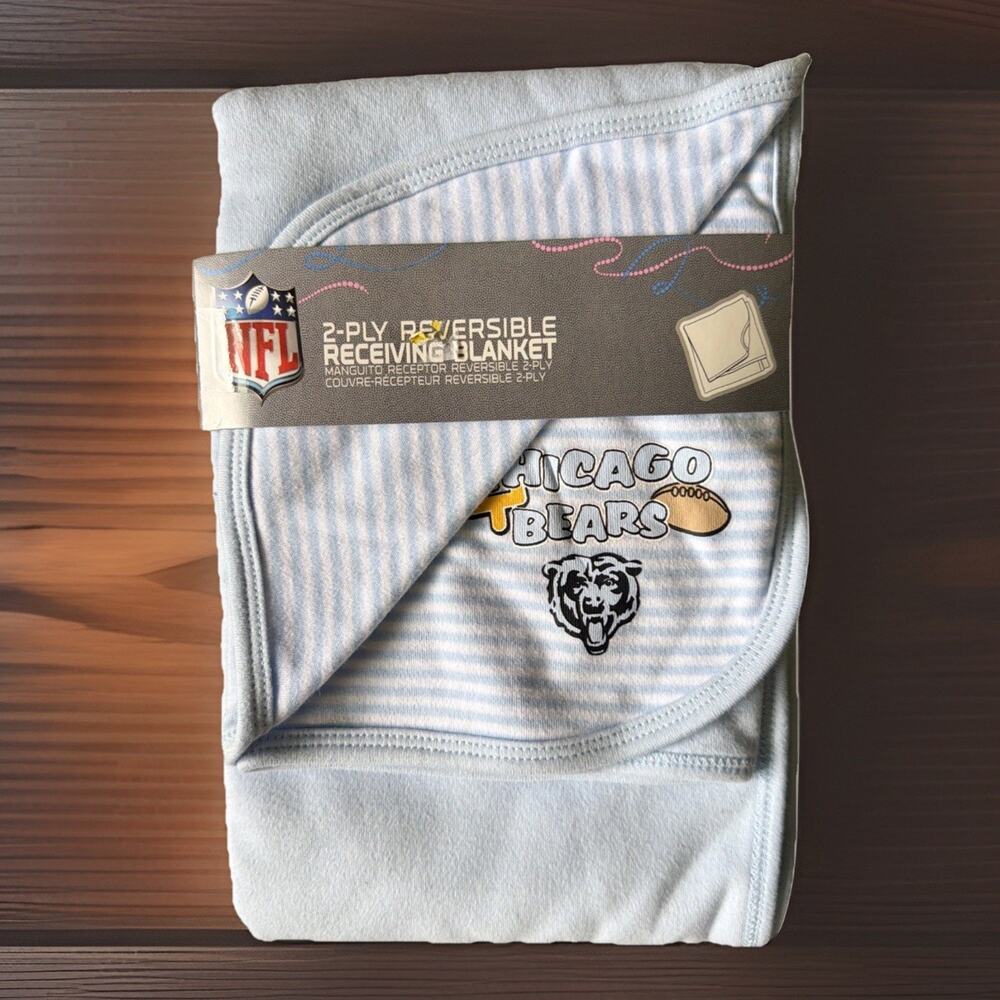 NFL Chicago Bears Baby Blue white stripe 2ply receiving Blanket 28x28